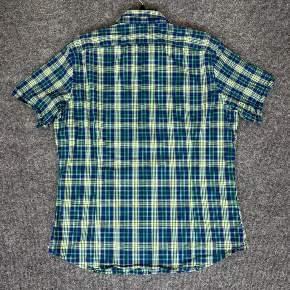 Banana Republic Plaid‎ Shirt Short Sleeve Button Up Green Blue Mens Large (M)